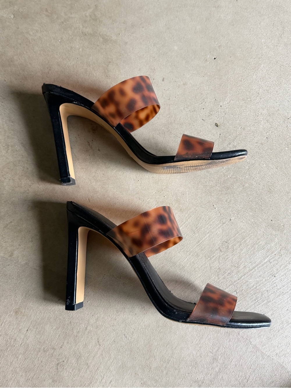 Express Tortoiseshell Two-Band High Heel Mule - Black and Brown